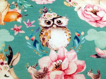 Reststück Baumwolljersey Touching Tiere dunkelmint - Kopie